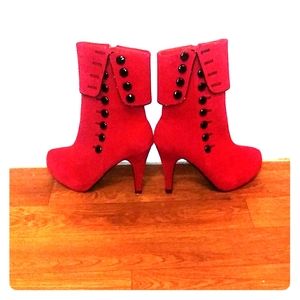 Red velvet ankle boots